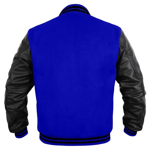 Image of Deckra Men's Varsity Jacket Genuine Leather Sleeve and Wool Blend Letterman Boys College Varsity Jackets XS-5XL