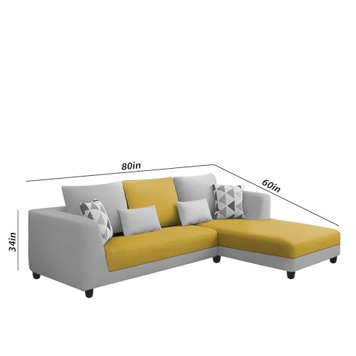 Image of Galib RHS 4 Seater L Shape Sofa Set for Living Room (Yellow Grey Fabric) Premium Fabric Sofa