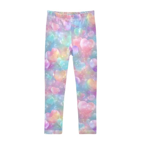 Love Flash Colorful Heart Girls Leggings Soft Stretch Workout Yoga Dance Pants for Kids Casual Tights