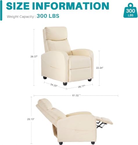Image of Manual Massage Recliner Chair, Oversized Lazy Boy Reclining Sofa with 8 Massage Modes, Adjustable Backrest & Extended Footrest, Ergonomic Single Recliner Couch for Living Room, Bedroom, Beige