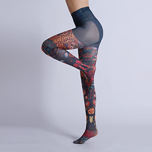 Image of Sahabowi Women Tights, Sheer High Waist Pantyhose, Vintage Control Top Stockings, Siwa opaque print1