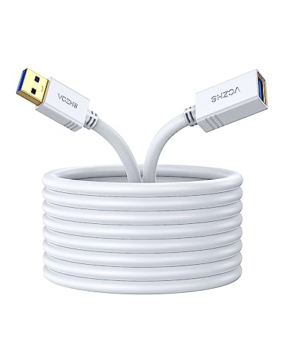 VCZHS Tech USB Extension Cable White 1ft, USB 3.0 Extender for High-Speed Data Transfer & Fast Charging, Durable & Flexible for Mouse, Keyboard, Printer, Flash Drive, Webcam, and More