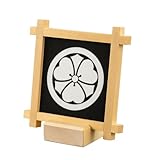 ［丸に剣片喰］組子細工の家紋パネル（14×14×6cm） (木枠:白, 台座付き) 家紋全60種 組子細工 和風 置物 インテリア オブジェ 壁掛け 家紋