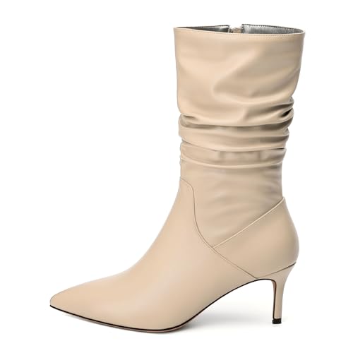 Women's High Heel Mid Calf Slouchy Boots Pointed Toe Zip Fashion Boot2