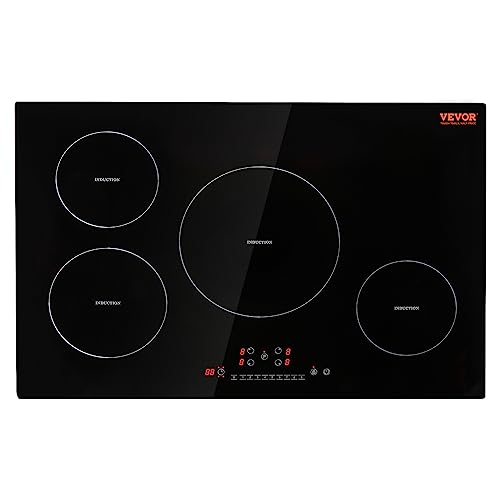 VEVOR Electric Cooktop, 4 Burners, 30'' Induction Stove Top, Built-in Magnetic Cooktop 7500W, 9 Heating Level Multifunctional Burner, LED Touch Screen w/Child Lock & Over-Temperature Protection