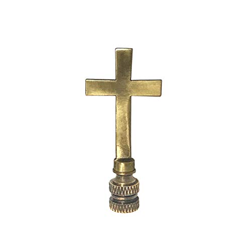Image of Royal Designs, Inc. Cross Lamp Finial, 3 Inch Medium Antique Brass, Decorative Replacement Finial for Table or Floor Lamps, Single