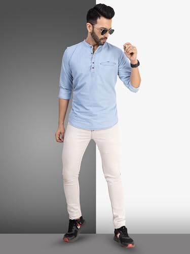 Image of D... finish Men's Denim Icewash Short Kurta | Short Kurta for Men