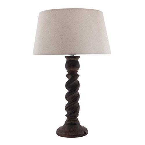 Image of Homesake Classic Twister Wooden Table Lamp with Fabric Shade | Handcrafted Bedside Lamp with E27 Holder| Bulb Included |Warm Light Night Lamp for Bedroom, Living Room, Study & Home Decor, Beige