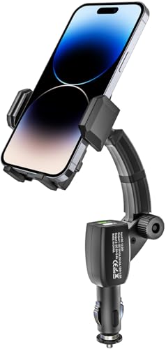 Cigarette Lighter Car Phone Holder Charger, Dual USB Fast Charging Cell Phone Mount for Car Charger with Adjustable Arm & 360° Rotating Car Mount for iPhone 16 15 14 13 12 11 Android, All Smartphones