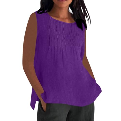 Tee shirt lin femme débardeur été sans manches chic et élégant