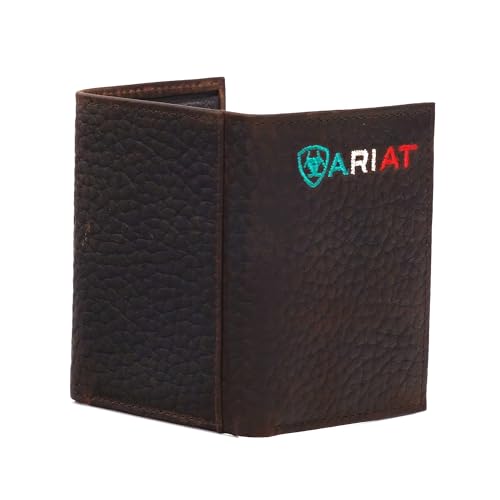 ARIAT® Men's Mexico Flag Logo Brown Leather Trifold Wallet2