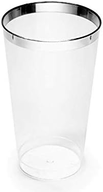 ' OCCASIONS '' 100 Pieces Wedding Party Disposable Plastic tumblers Cups (14 Oz, Clear & Silver Rimmed Tumbler)