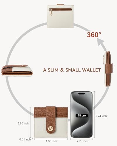 BOSTANTEN Women's Compact RFID Blocking Leather Bifold Wallet with Zipper Coin Pocket - Stylish Beige & Brown Design - Image 4