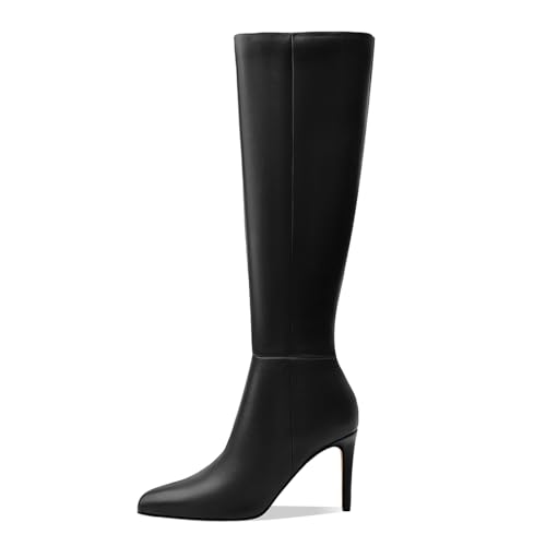 Women's Knee High Boots Women Mid Heel Pointed Toe Tall Boots for Women High Heel Side Zipper with Buckle Bow Knots Long Boots for Fall Winter for Fall Winter