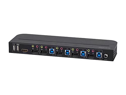 Image of Monoprice 4K DisplayPort 1.4 and USB 3.0 4x1 KVM Switch - 4K@60Hz, 18 Gbps, HDR, YCbCr 4:4:4, HDCP 2.2, HDMI 2.0, Share 4 Computers with 1 Keyboard Mouse, Monitor, Printer, Black - Blackbird Series