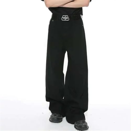 Men's Jeans American Style Loose Solid Color Pockets Denim Wide Leg Pants Straight Pants4