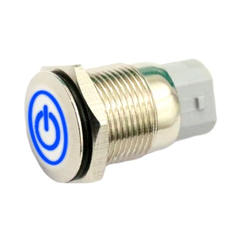 Interruptor de botón 16mm 12V con bloqueo automático y luz redonda azul 5A 2