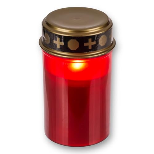 Velas LED para tumbas para exteriores, funciona con pilas, efecto parpadeo realista, 6 meses de duración, vela para tumba (1 unidad, rojo)