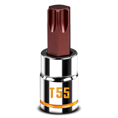ZHAX T55 Torx Bit Socket 3/8 Inch Drive Yellow Clear Embossed & Painted Mark Star Socket Full Polished Premium S2 Alloy & Cr-V Steel Made for Repair