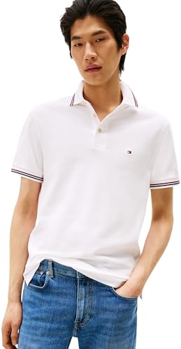 Tommy Hilfiger Polo Coupe ajustée pour Homme MW0MW37346 S/S, Blanc, M, Blanc (Blanc), M Tommy Hilfiger Polo Coupe ajustée pour Homme MW0MW37346 S/S, Blanc, M, Blanc (Blanc), M