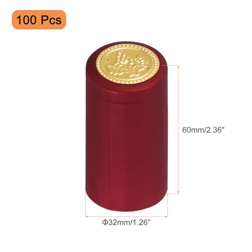 uxcell 100Pcs PVC Heat Shrink Capsules Wine Bottle Capsules Shrink Cap Wrap Shrink Top Cover Grape Shape for Wine Cellars and Home Kitchen, Red 32x60mm