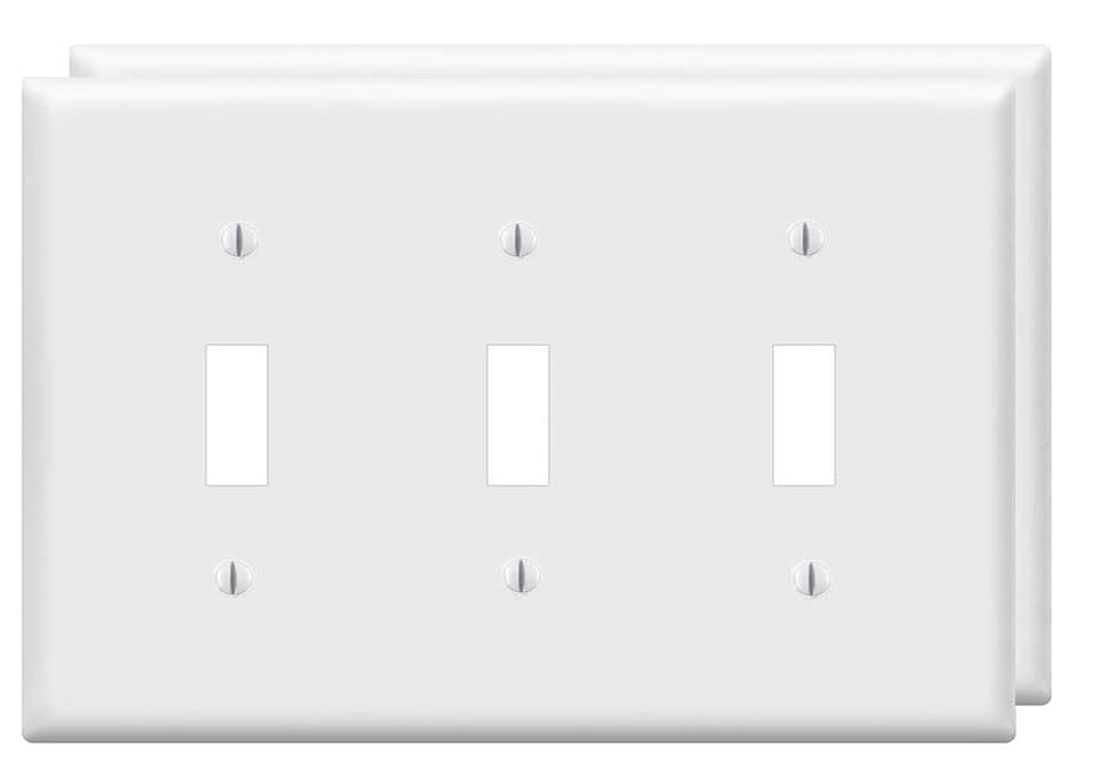 ZEFTV Toggle Light Switch Wall Plates 3-Gang Switch Electrical Cover Plate Unbreakable Thermoplastic Faceplate, White (2 Pack)