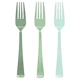 【Gradient Color Aesthetics】: This sage green plastic forks features a gradient design that transitions from light to dark shades, adding artistic flair and vibrancy to mealtime. Whether for everyday dining or special occasions like parties, it become...