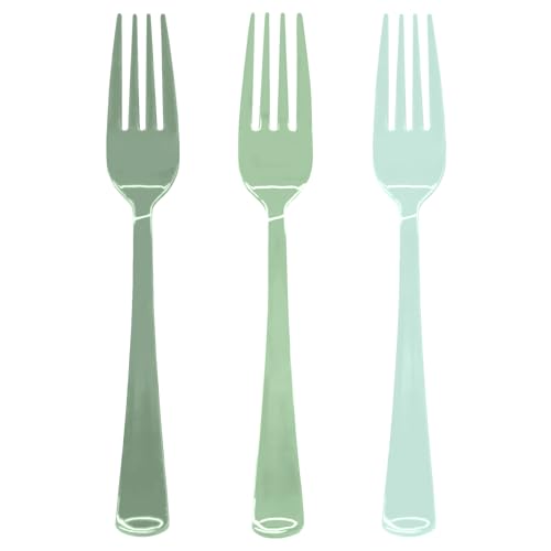 60 Pcs Sage Green Plastic Forks Heavy Duty Sage Green Plastic Silverware Disposable Utensils Sets for Brithday Wedding Baby Shower Bridal Shower