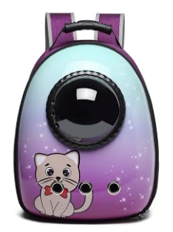 Pet Carrier Backpack with Bubble Window, Astronaut Design, Mint Purple with Cat Pattern