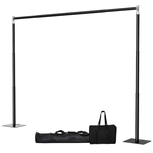 Gsskny Pipe and Drape Backdrop Stand, 10x10ft Heavy Duty Backdrop Stand with Metal Base, Adjustable Height & Width, Black Background Holder for Wedding Photography Birthday Party Baby Shower Decor