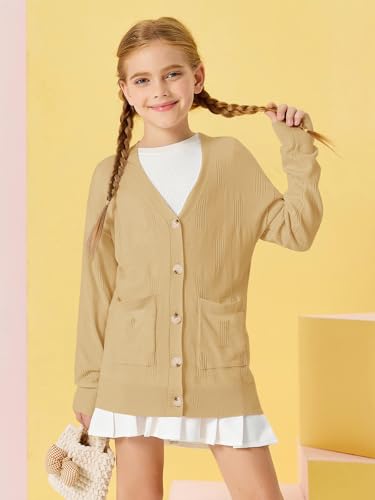 Image of Girls Cardigans Kids Fashion Open Front Long Sleeve Knit Sweaters Outerwear with Pockets 5-14 Years