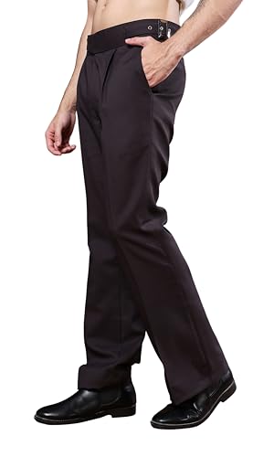 Image of Mens Beige Gurkha Pants with Classic Buckle Closure Premium Casual Bell Bottom Trousers for Men High Waist Pleated Formal & Casual Wear Pant Stylish Retro Flared Bottom Pant