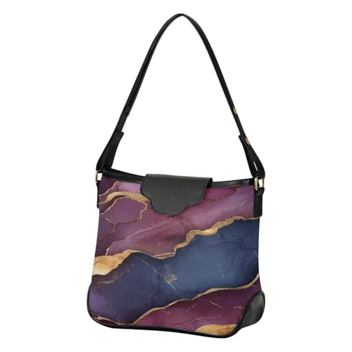 Sac à bandoulière pour femme grand format marbre bordeaux et bleu marine