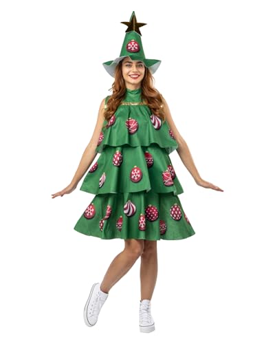 Funidelia Disfraz de árbol de Navidad para Mujer, Incluye túnica y Gorra, Navidad - Traje para Adultos para Fiestas, Carnaval y Halloween - Talla única