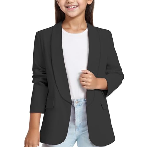 Girls Blazer Suit Long Sleeve Y2K Shawl Collar Formal Blazers Jacket Open Front Inner Pocket for Kids3