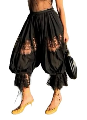 Image of UAURORAO Women Lace Trim Bloomer Pants Flowy Culottes Pantaloons Bloomers