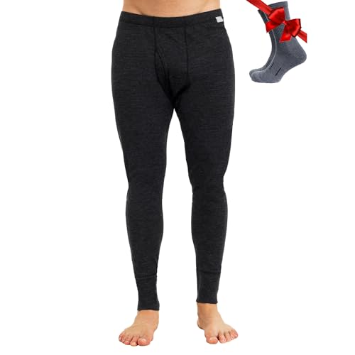 Image of Merino Wool Base Layer Mens Bottom Pants 100% Merino Wool Heavyweight, Midweight, Lite Thermal Underwear Long Johns and Socks