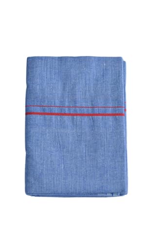Image of Pure Cotton Dhoti for Men (1.28 x 1.87 m) | Solid Panchalu with Varied Small Color Border | Kerala Cotton Veshti, Khadi Dhoti | Lightweight Pooja & Temple Wear