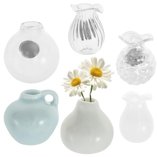 Mini jarrón imanes, imanes únicos hechos a mano de cerámica florero, pequeños imanes de cristal para nevera para decoración de cocina, oficina (6 unidades)