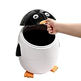 Small Undertable Cans Trash, Waste Garbage Basket Bin, Penguin Shaped Trash Can, Penguin Trash Bin Desk Garbage Can, Small Swing Cartoon Animal Shaped Trash Can Wastebasket for Car Bedroom (White)