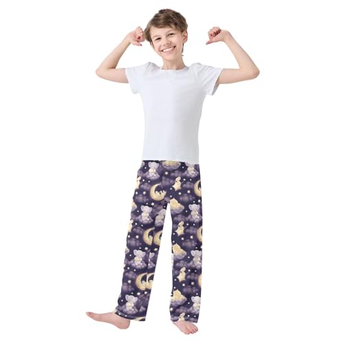 Boys' Pants Watercolor Night Sky Cat Clouds Stars Long Bottoms Jogger Pants Elastic Waist Trousers with Pockets S-XL2