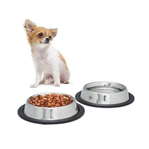 Relaxdays Comedero y Bebedero Perro Antideslizante, Acero Inoxidable, Plateado, 3.5 x 16.5 cm, 2 Unidades, S, 2