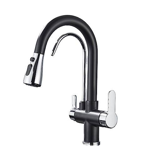 Filtre à eau et douchette extractible réunis sur ce mitigeur noir chromé