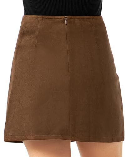 Ababalaya Mini Faux Suede Skirt for Women High Waist Bodycon Pencil Mini Skirts2