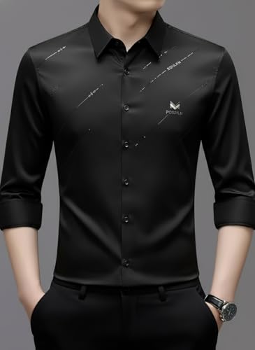 Image of IndoPrimo Men's Premium Satin Shirt for Party, Formal & Casual Wear - Stylish Designer Full Sleeve Shirt for Men
