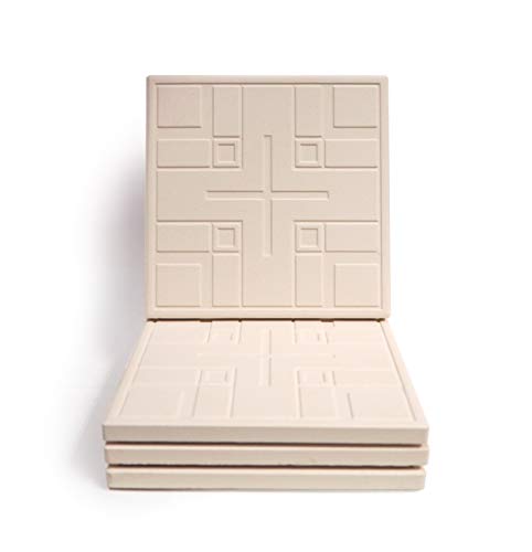 CoasterStone Scrat Absorbent Drinks Frank Lloyd Wright Coasters with Anti Scratch Backing Set of Four, 4.25 , Stone White