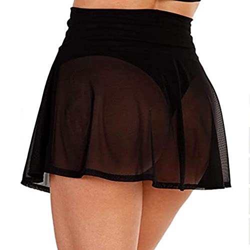 Women's Sheer Mesh Mini Skirts See-Through High Waist Solid Skater Skirt Beach Cover-ups Without Briefs3