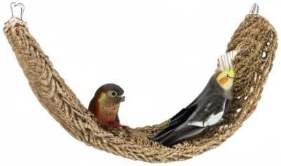 Miniatura 9 de Alfombrilla de césped para pájaros, hamaca de red tejida de césped natural para colgar en la jaula de loro con 4 ganchos, cuerda de escalada de