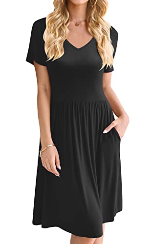 DB MOON Women Short Sleeve Casual Dresses V Neck Knee Length Beach Dress with Pockets - Image 5