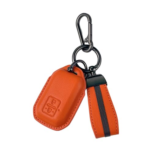Image of Keyzone Royal Leather Key Cover for Victoris, Swift, DZire, Baleno, Ertiga, Grand Vitara, Brezza, Fronx, Jimny XL6, Ignis, Glanza, Urban Cruiser Hyryder, Rumion 2 Button smart Key (Sunset Orange)